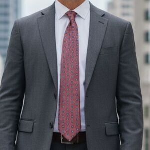 Siegel's Clothing Co. - Classic Red & Blue Geometric Silk Tie, Hand Sewn,